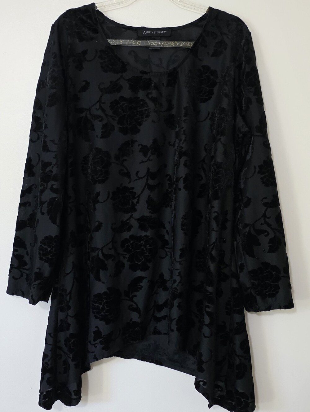 Black Floral Burnout Tunic Top Sharkbite Dark Romance Whimsigoth Y2K 90s 14/16